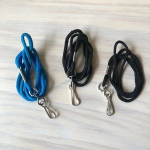 Basic Lanyard With Hook Set of 3 Black (2) & Blue (1) Keychain Necklace 18-20"